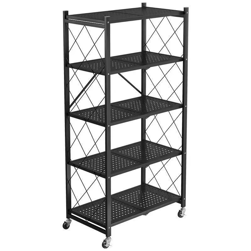 استاند تخزين معدني 5 أدوار قابل للطي بعجل – 5-Tier Foldable Metal Storage Rack with Wheels