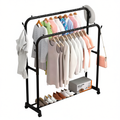 استاند ملابس فرنساوي مزدوج بعجل ورف للجزم – Double French Clothes Rack with 4 Wheels & Shoe Shelf