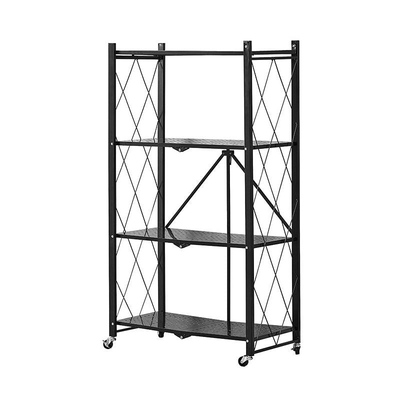 استاند تخزين معدني 4 أدوار قابل للطي بعجل – 4-Tier Foldable Metal Storage Rack with Wheels