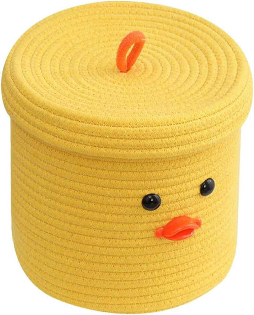 سبت تخزين أصفر بتصميم بطة بغطا – Yellow Duck Woven Storage Basket with Lid
