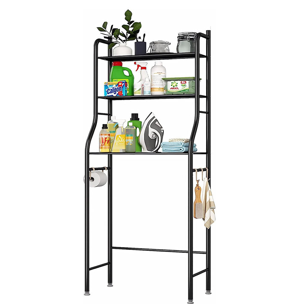 استاند تخزين فوق الغسالة والتواليت بأرفف وخطافات – Over-the-Washer & Toilet Storage Rack with Shelves & Hooks